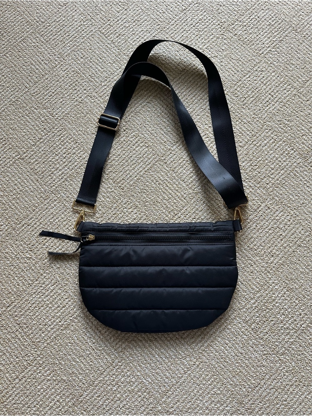 Amazon Black Quilted Puffer Crossbody Bag with Gold Hardware